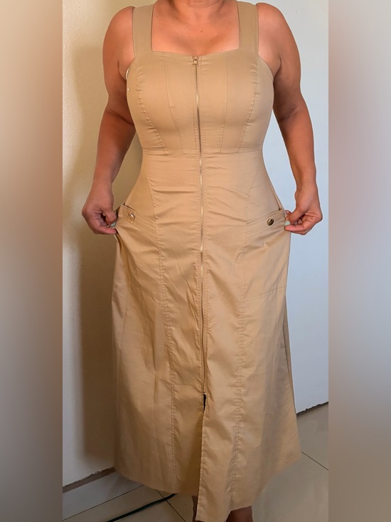 Dresses & Skirts - Beige Zip-Front Maxi Dress